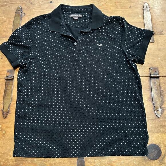 Mens Michael Kors Polka Dot Polo Shirt Black and White Large - Picture 1 of 5